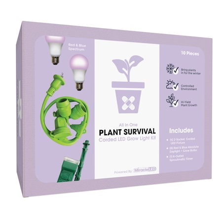 Miracle Led 2-Socket Plant Survival Grow Light Kit- Red & Blue Spec. 14W Replace 150W Grow Bulbs, 4PK 801966